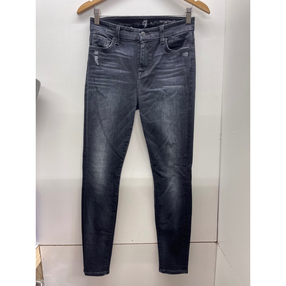 7 For All Mankind High Waist Ankle Skinny Jeans Faded Black Size 26 Distressed